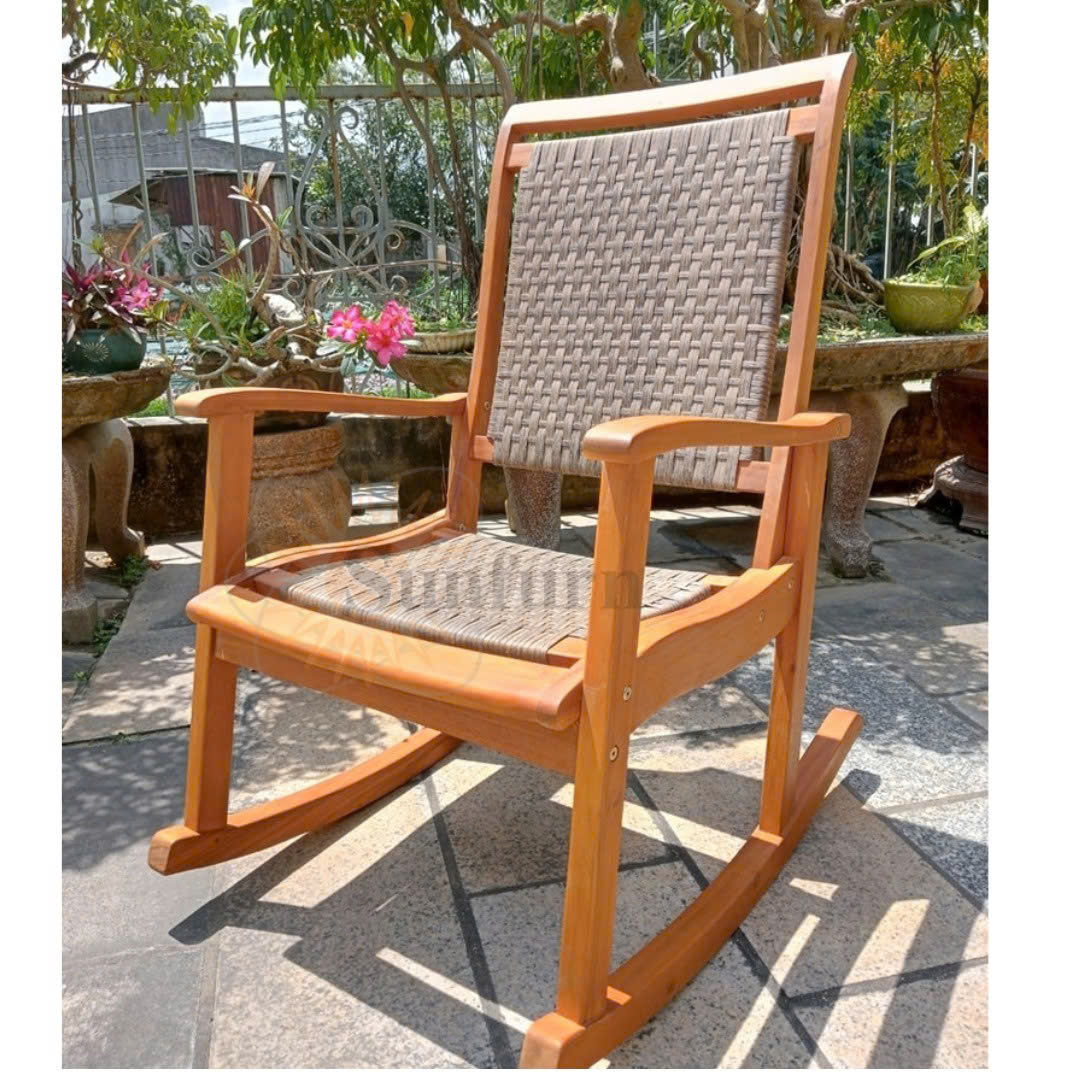 Ghế bập b&ecirc;nh khung gỗ đan d&acirc;y cao cấp 