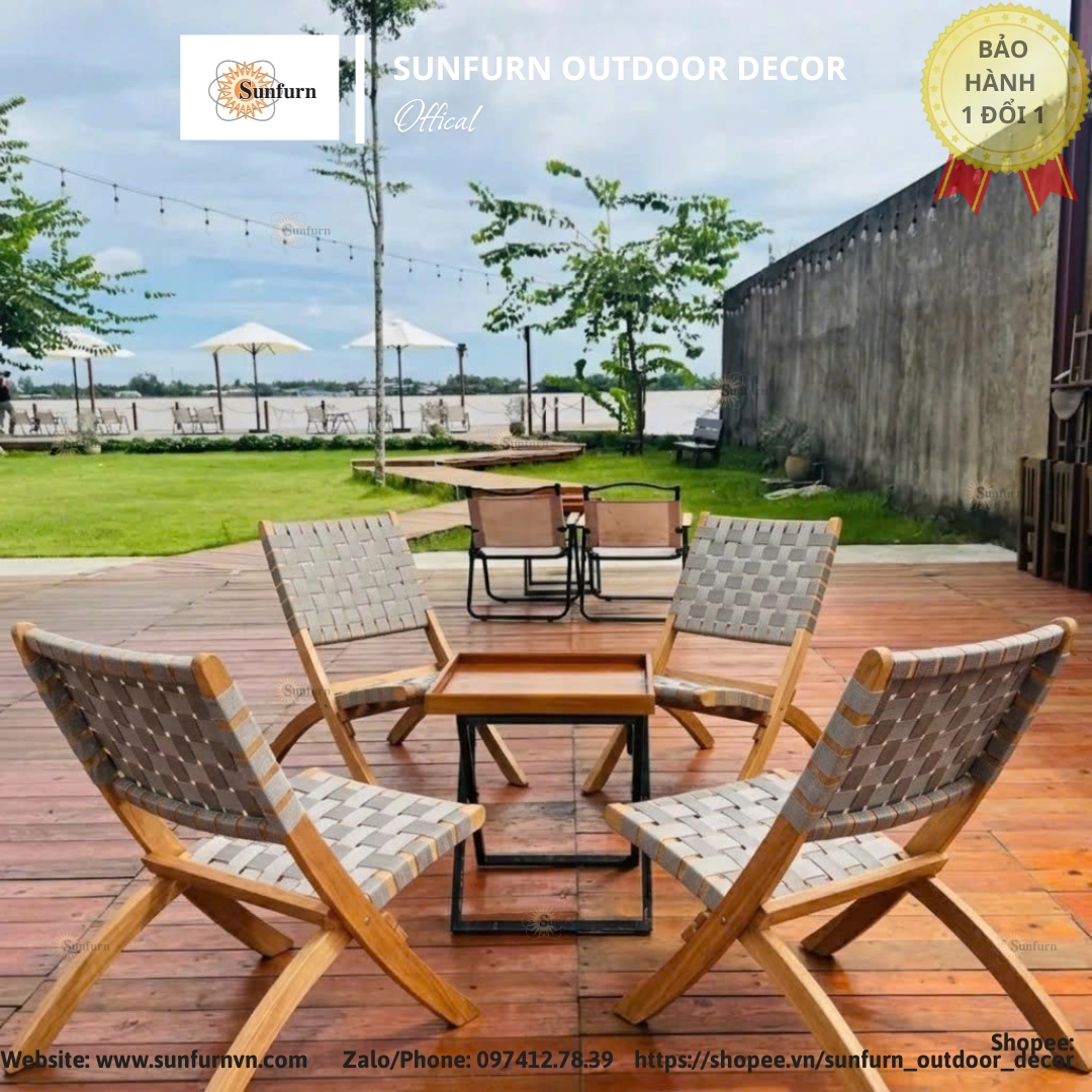 Ghế Xếp Thư Gi&atilde;n SUNFURN Sava (Gỗ Tr&agrave;m Đan D&acirc;y Webbing) - Chống Nước, chống b&aacute;m bụi, Chịu Tải 120kg (Bảo H&agrave;nh 1 Đổi 1)