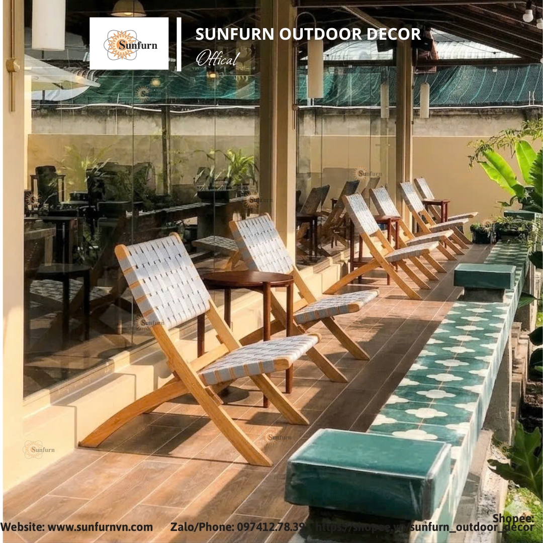 Ghế Xếp Thư Gi&atilde;n SUNFURN Sava (Gỗ Tr&agrave;m Đan D&acirc;y Webbing) - Chống Nước, chống b&aacute;m bụi, Chịu Tải 120kg (Bảo H&agrave;nh 1 Đổi 1)
