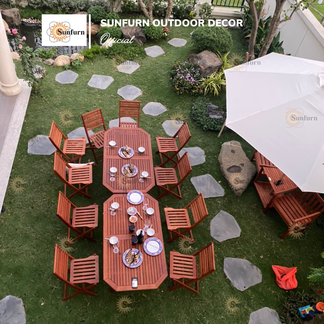 B&agrave;n Ăn S&acirc;n Vườn Gấp Xếp OCTA SUNFURN (1m4) - Gỗ Bạch Đ&agrave;n Nam Phi Xuất Khẩu, M&agrave;u Hồng Gỗ (Mặt B&agrave;n B&aacute;t Gi&aacute;c)