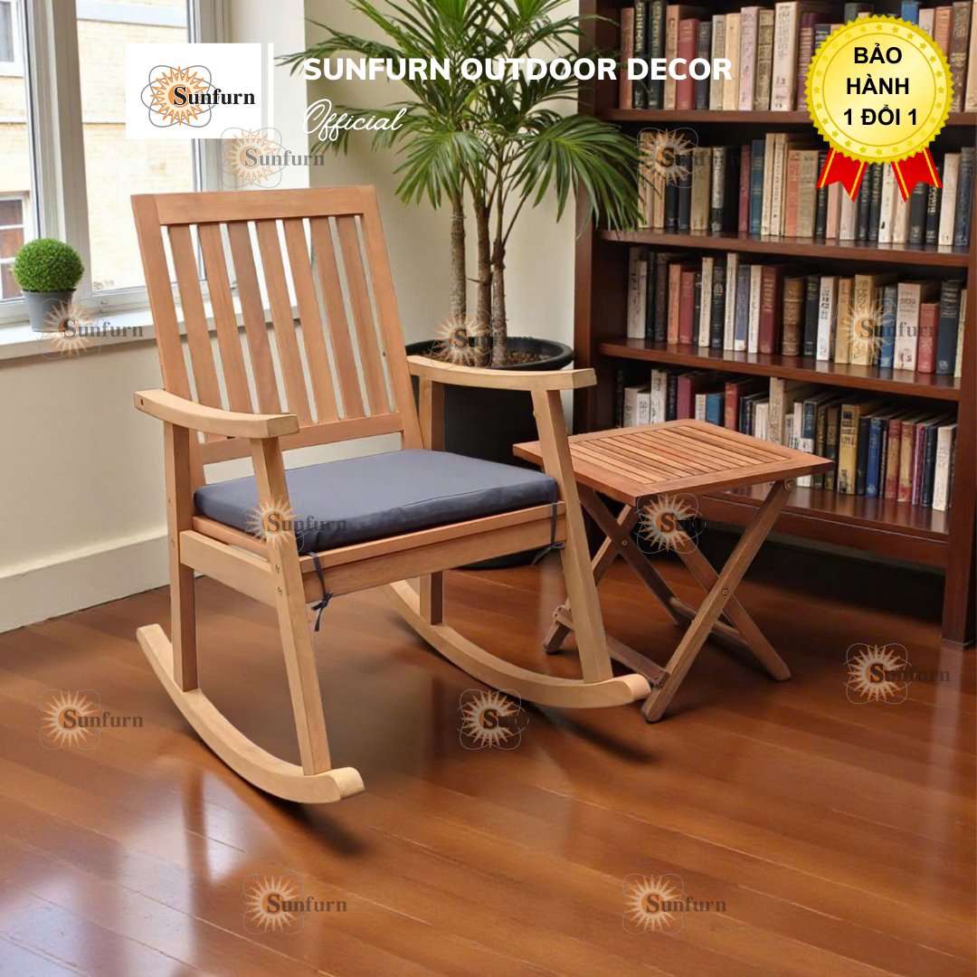 Ghế Bập B&ecirc;nh Thư Gi&atilde;n SUNFURN K&Egrave;M NỆM - Gỗ Tự nhi&ecirc;n, Chịu Lực 120kg (Rocking Chair Cao Cấp Cho Người Gi&agrave;, Trung ni&ecirc;n)